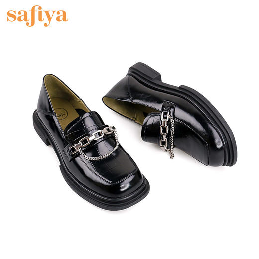 Safiya索菲娅原创链条英伦风乐福鞋2022秋复古方头小皮鞋SF23112027 商品图7