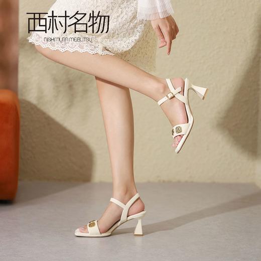 西村名物2022年夏新粗跟露趾方头凉鞋女24911 商品图3