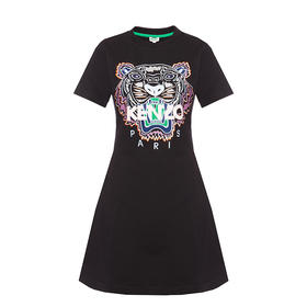 KENZO 高田贤三 女士棉质大虎头徽标印花圆领短袖连衣裙 黑色 F952 RO824 4XA 99