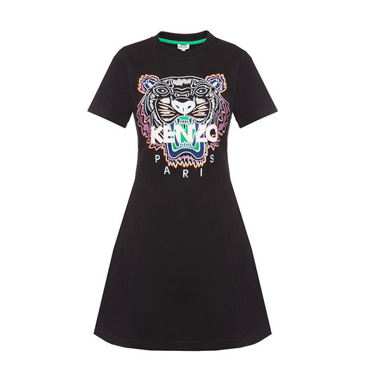 KENZO 高田贤三 女士棉质大虎头徽标印花圆领短袖连衣裙 黑色 F952 RO824 4XA 99 商品图0
