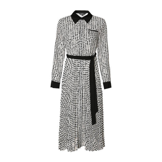 EITIE爱特爱秋季新款女装立领时尚百褶裙摆系带印花连衣裙长裙6707406 商品图4