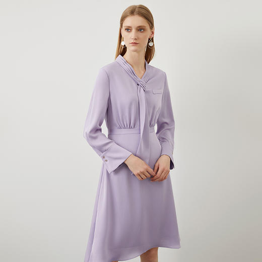 EITIE爱特爱秋冬新款气质飘带收腰显瘦A字中袖连衣裙6707402 商品图2