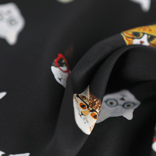 金三塔真丝睡衣衣裤套100%桑蚕丝印花趣味猫咪可外穿家居服套装   YSFAA406 商品图5