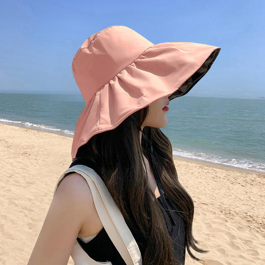 CT-JK-022351黑胶帽女遮脸遮阳帽大帽檐渔夫帽子可折叠太阳帽新款 商品图7