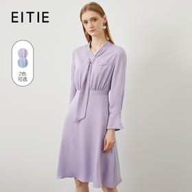 EITIE爱特爱秋冬新款气质飘带收腰显瘦A字中袖连衣裙6707402