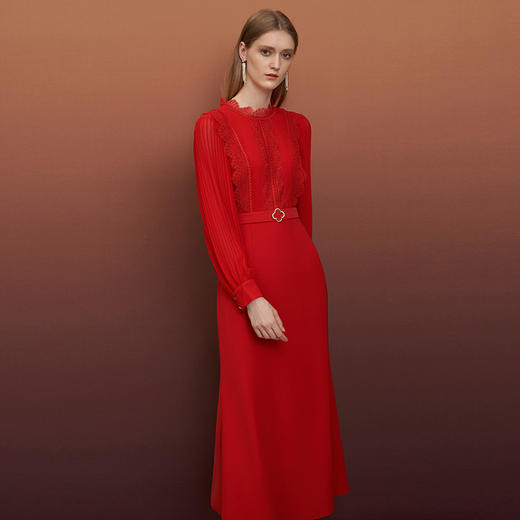 EITIE爱特爱秋季新款束腰长袖优雅显瘦连衣裙6777407 商品图6