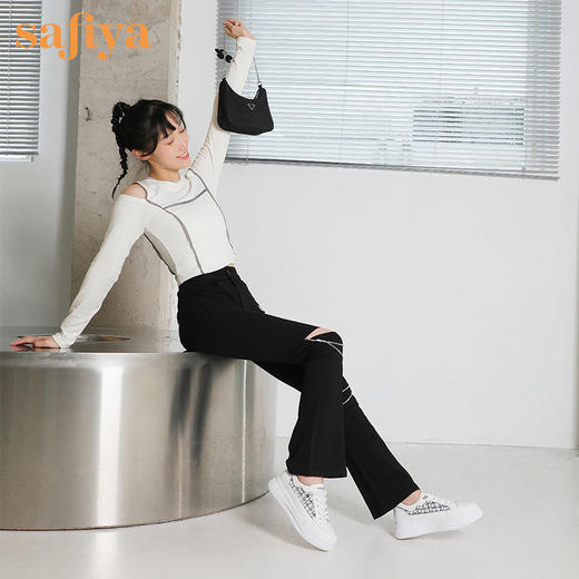 Safiya/索菲娅小香风花呢超轻厚底小白鞋2022秋新款百搭牛皮休闲鞋SF23112412 商品图5