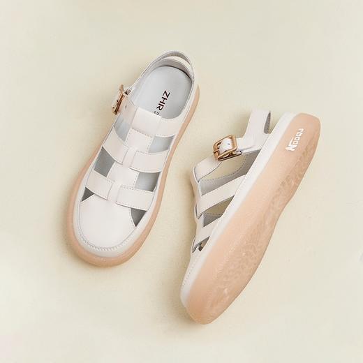 ZHR单鞋女2022年夏新款休闲罗马包头凉鞋百搭平底编织猪笼鞋 商品图10
