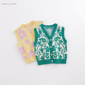 marcjanie马克珍妮秋装新款 女童时尚提花针织衫马甲221358