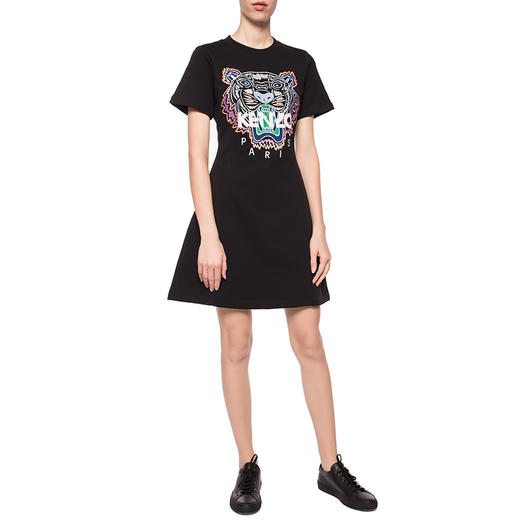 KENZO 高田贤三 女士棉质大虎头徽标印花圆领短袖连衣裙 黑色 F952 RO824 4XA 99 商品图3