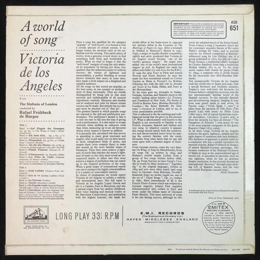 LP黑胶唱片 《歌的世界》女高音：德·洛斯·安赫莱斯 伦敦小交响乐团 弗吕贝克·德·伯格斯指挥 商品图1