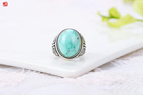 绿松戒指，925银镶