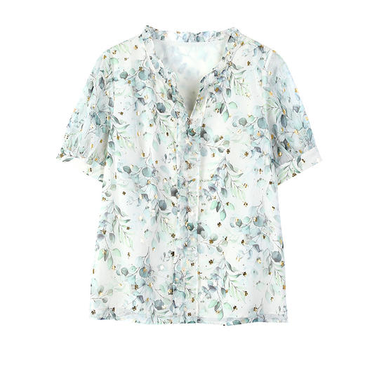 AHM jcwl5265  法式短袖碎花雪纺衬衫女夏季2022新款时尚气质短款上衣小众轻熟风 商品图4