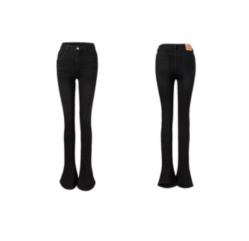 黑色牛仔马蹄裤