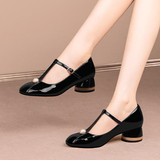 简约百搭，真皮亮面钉珠圆头单鞋HY-H2659 商品图7