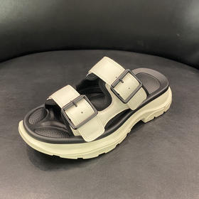 LFGJ 3012    真皮拼接拖鞋圆头平底老爹鞋底运动风女鞋学院