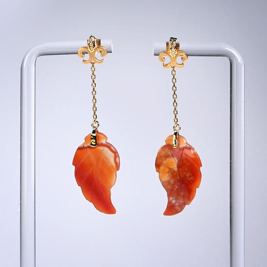 清代红玛瑙“秋叶”耳环 商品图0
