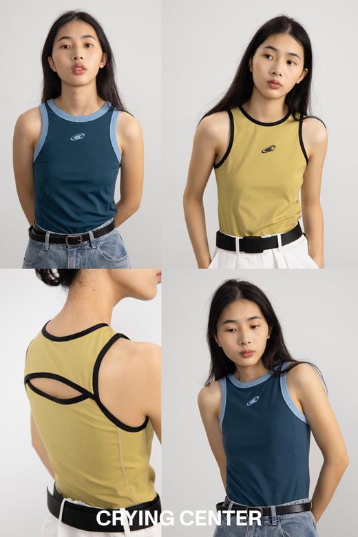 CryingCenter 复古撞色弹力运动紧身工字背心 显瘦镂空 哭喊中心 商品图5
