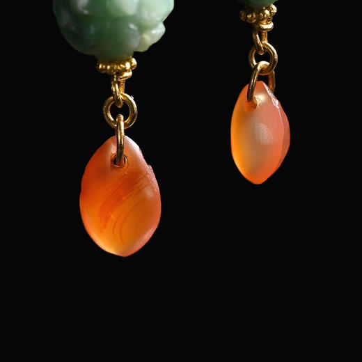 清代翡翠玲珑珠+红玛瑙坠耳环 商品图6