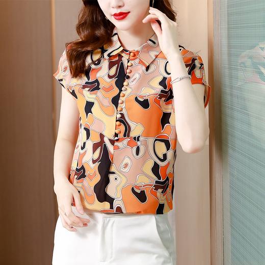 气质优雅仿真丝衬衫，2022短袖新款时尚圆点缎面小衫上衣KQL-8606 商品图1