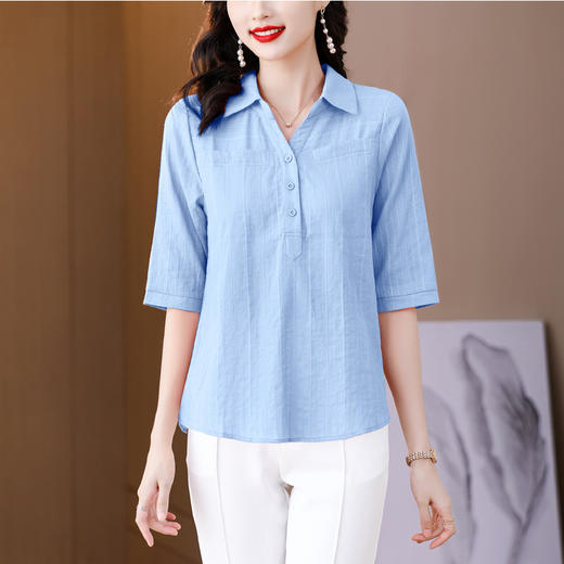 MZ 803173特大码纯色夏装POLO领减龄衬衫 商品图4