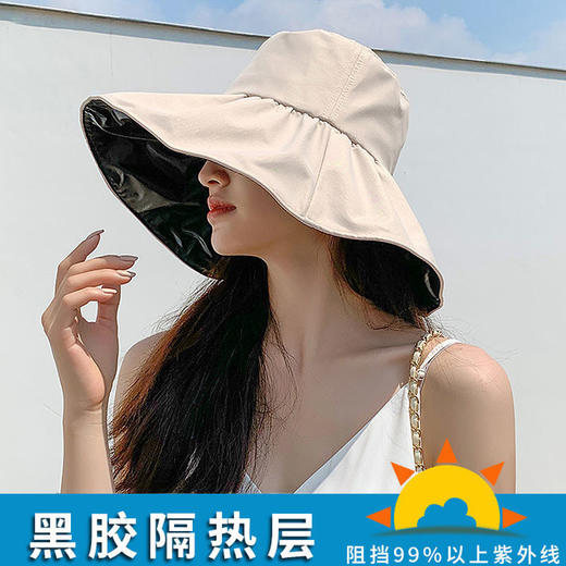 【时尚百搭！UPF50+防晒渔夫帽】火爆INS的黑胶遮阳帽！谁带谁脸小，阻挡99%紫外线，出街百搭，男女款防晒帽，轻便可折叠易携带 商品图1