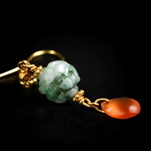 清代翡翠玲珑珠+红玛瑙坠耳环 商品图3