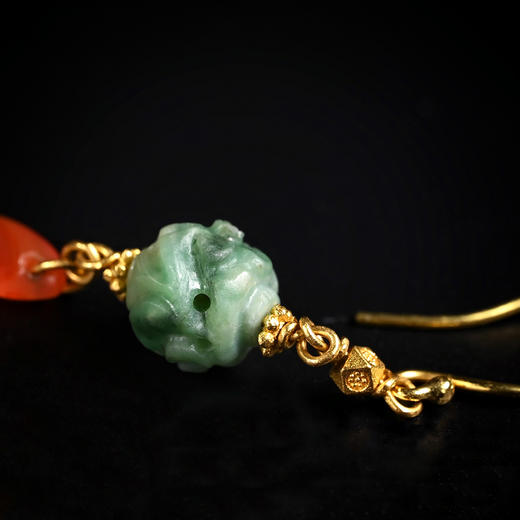 清代翡翠玲珑珠+红玛瑙坠耳环 商品图5