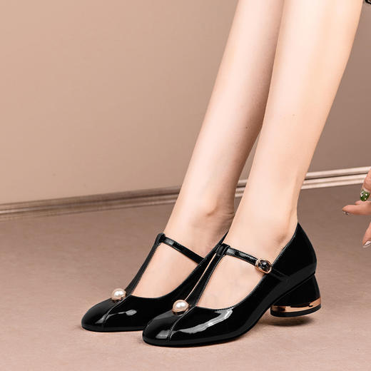 简约百搭，真皮亮面钉珠圆头单鞋HY-H2659 商品图6