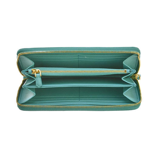 PRADA 普拉达 女士皮革金属字母徽标票夹 绿色 1ML506 QWA F0194 商品图2