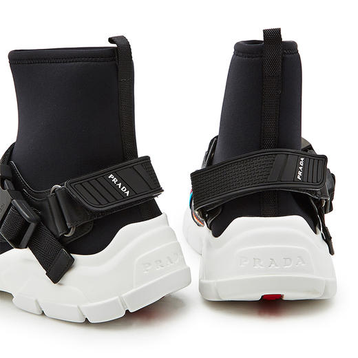 PRADA 普拉达 女士多色系带面料高帮休闲运动鞋 黑色 1T918I 3KGR F0RC2 商品图1