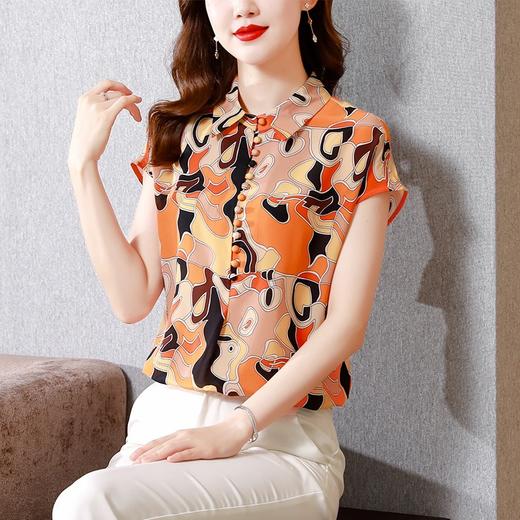 气质优雅仿真丝衬衫，2022短袖新款时尚圆点缎面小衫上衣KQL-8606 商品图2