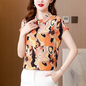 气质优雅仿真丝衬衫，2022短袖新款时尚圆点缎面小衫上衣KQL-8606