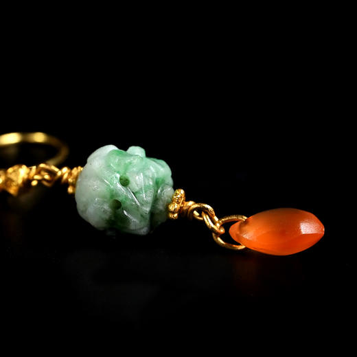 清代翡翠玲珑珠+红玛瑙坠耳环 商品图2