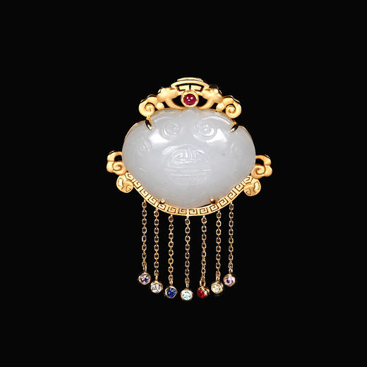 清代和田白玉如意簪头七彩流苏项坠 商品图0