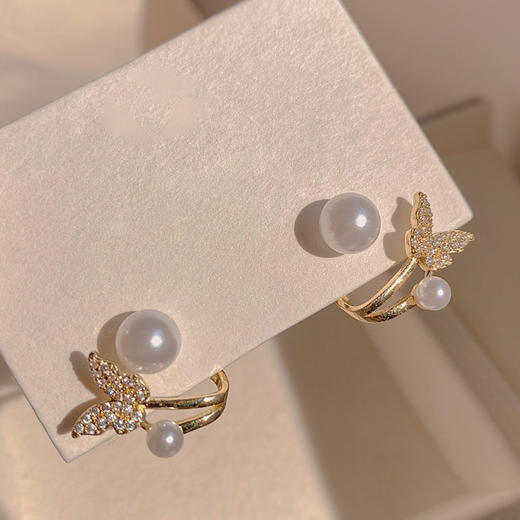 JU-A392新款鱼尾珍珠耳环女 小众设计感蝴蝶耳坠气质耳钉耳饰 商品图3