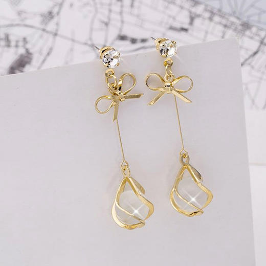 JU-A19欧美猫眼石镂空长款蝴蝶结耳环韩版个性流苏耳饰气质简约耳钉 商品图4