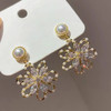 JU-A07镶钻珍珠耳饰法式复古水晶花朵耳环镂空夸张闪闪珍珠耳钉气质饰品 商品缩略图2