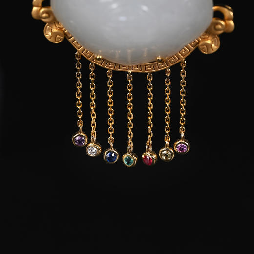 清代和田白玉如意簪头七彩流苏项坠 商品图2