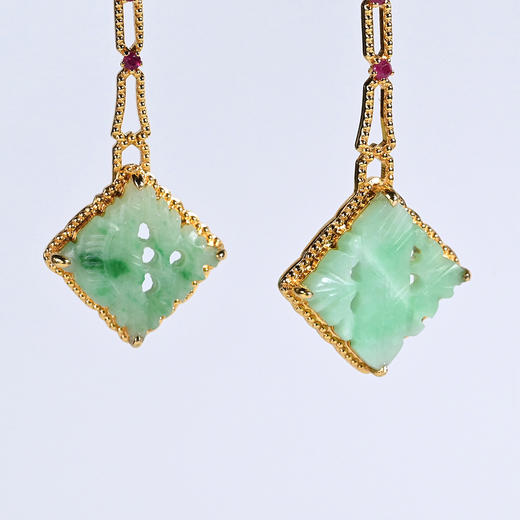清代翡翠菱形花片耳环 商品图1