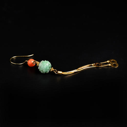 清代翡翠玲珑珠金流苏耳环 商品图3