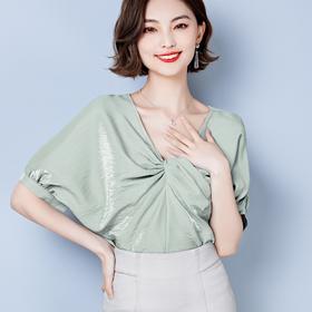 法式小众优雅，宽松两面穿别致高级感时髦洋气V领雪纺衫KQL-2536