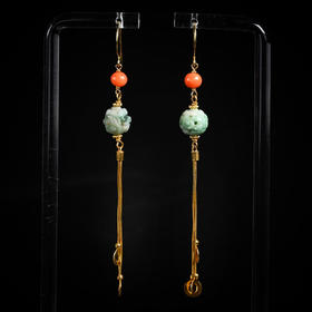 清代翡翠玲珑珠金流苏耳环