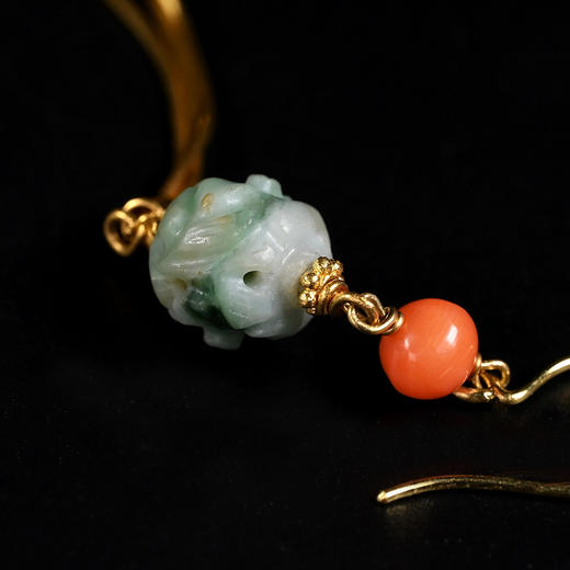 清代翡翠玲珑珠金流苏耳环 商品图5