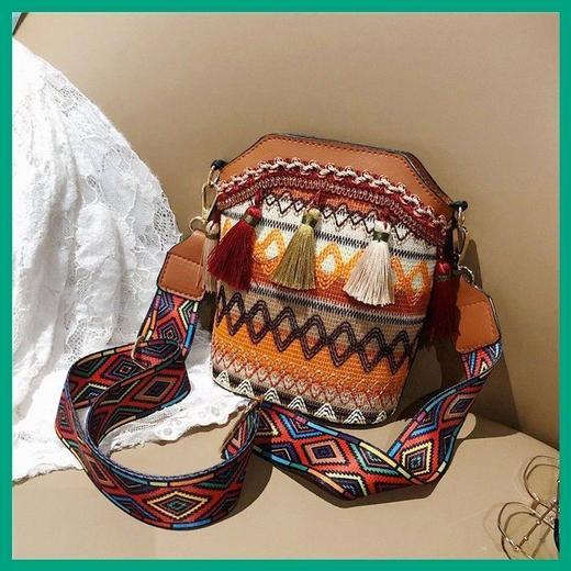 新款民族风优雅气质百搭，单肩流苏斜挎水桶包WP-007 商品图2