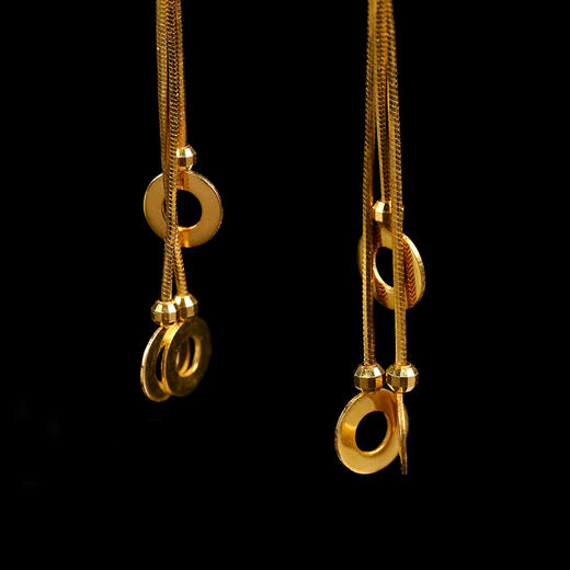 清代翡翠玲珑珠金流苏耳环 商品图2