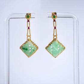 清代翡翠菱形花片耳环