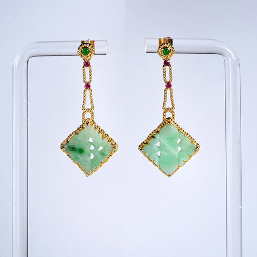 清代翡翠菱形花片耳环 商品图0