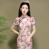 OY-220257夏季国潮短袖连衣裙改良年轻款日常粉色醋酸印花旗袍220257 商品缩略图3