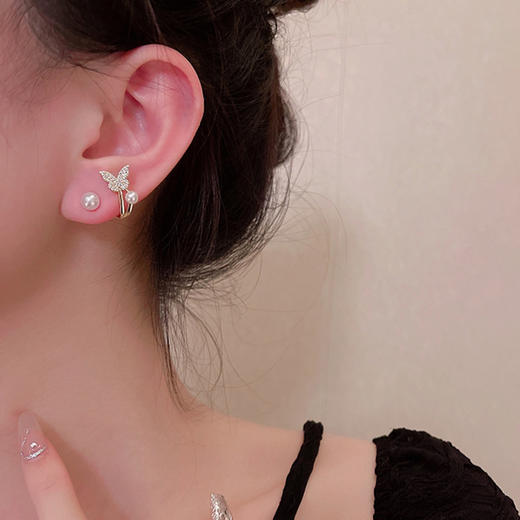 JU-A392新款鱼尾珍珠耳环女 小众设计感蝴蝶耳坠气质耳钉耳饰 商品图2